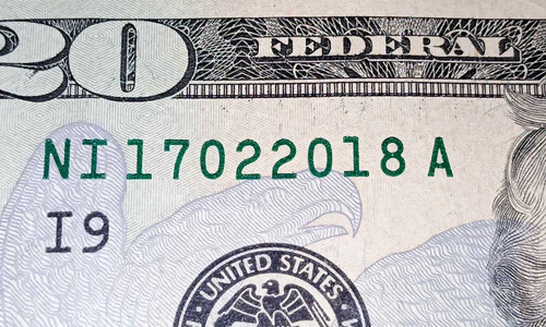 Fancy serial number 20 bill - serial, number!